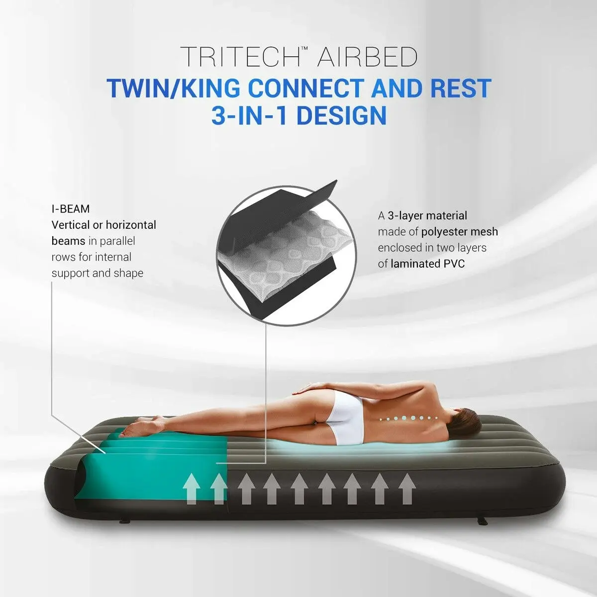 Bestway  Air Mattress King Size Twin Beds 3 In 1 Inflatable Blow Up Bed With 188x198x25cm