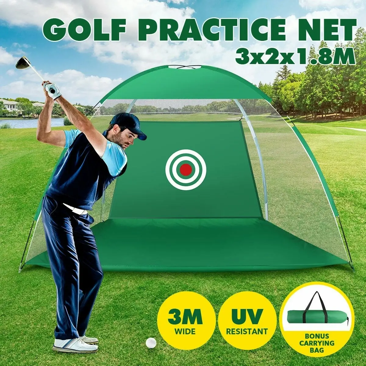 Ausway Golf Practice Net Hitting Driving Chipping Cage Home Backyard Practise Indoor Outdoor Training Driving Trainer Foldable with Carry Bag