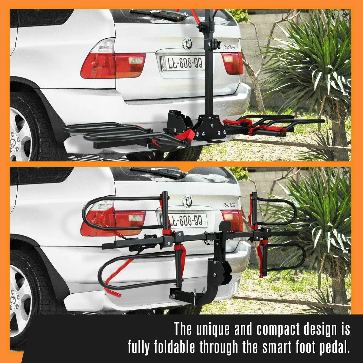 Ausway 2 Ebike Rack for Car Rear Mountain Bicycle Carrier Mount Stand Storage Holder Platform 2 Inch Foldable Tilt with Lock