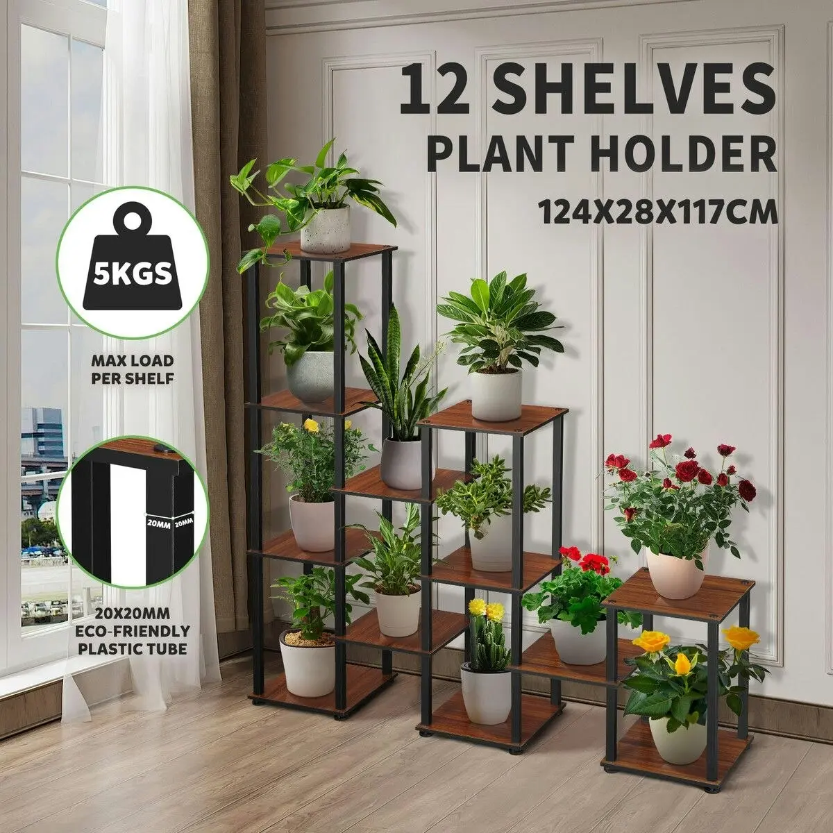 Ausway Plant Flower Pots Stand 12 Shelves Corner Shelf Potted Holder Bookshelf Indoor Outdoor Garden Tiered Display Unit Storage Rack