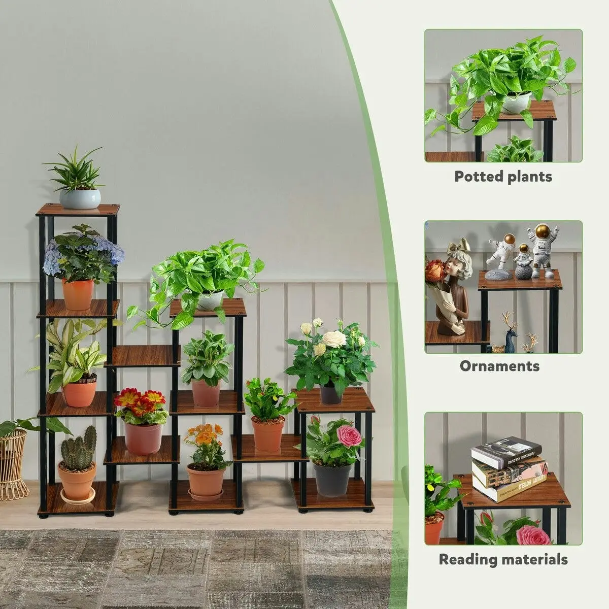 Ausway Plant Flower Pots Stand 12 Shelves Corner Shelf Potted Holder Bookshelf Indoor Outdoor Garden Tiered Display Unit Storage Rack