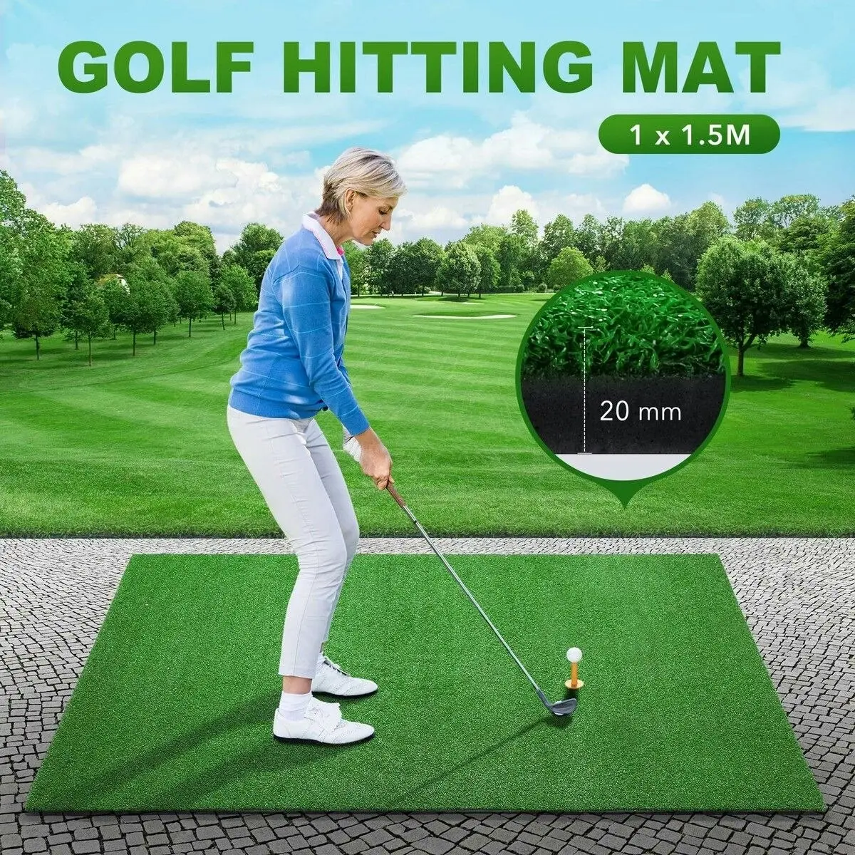 Ausway Golf Putter Mat Practice Hitting Training Putting Indoor Outdoor Chipping Driving Artificial Turf with Rubber Tee Golf Ball Green