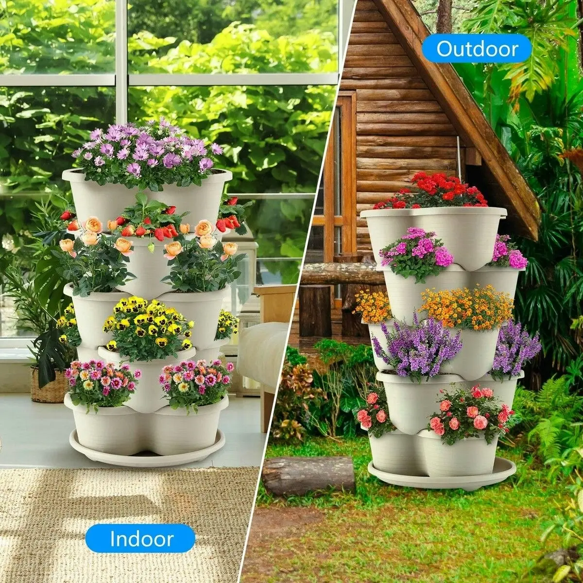 Ausway Vertical Garden Planter 5 Tier Indoor Outdoor Plant Flower Plastic Pot Stand Holder Containers Strawberry Herb Vegetable Succulent Planting Tower