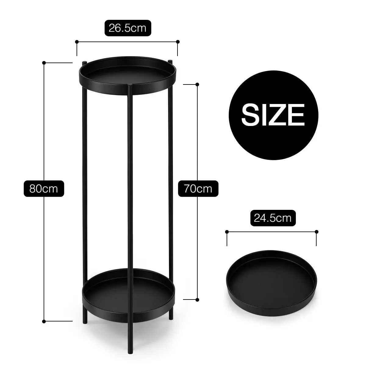 Ausway 80CM High Plant Stand Metal Flower Pots Shelf Indoor Outdoor Corner Black Planter Holder Rack