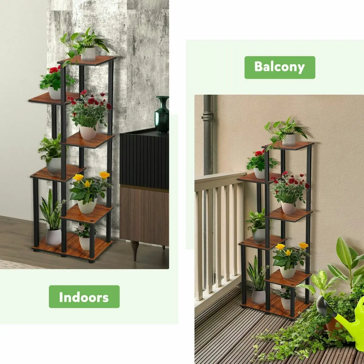 Ausway 6 Tier Plant Pots Stand Flower Corner Shelf Bookshelf Holder Potted Shelves Outdoor Indoor Garden Tiered Display Unit Storage Rack