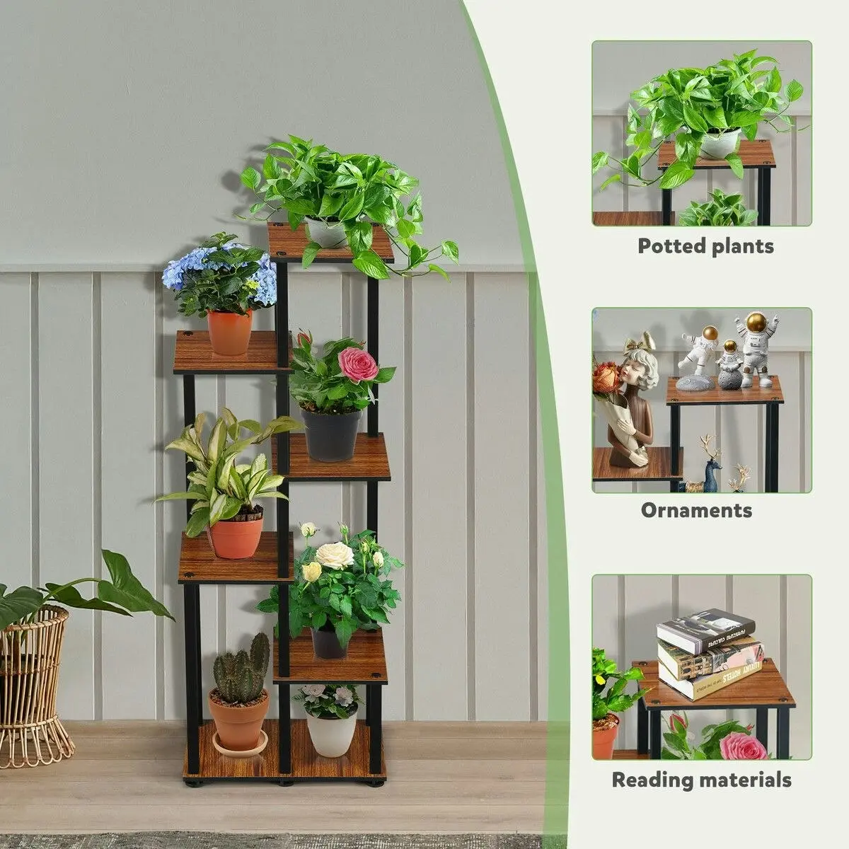 Ausway 6 Tier Plant Pots Stand Flower Corner Shelf Bookshelf Holder Potted Shelves Outdoor Indoor Garden Tiered Display Unit Storage Rack