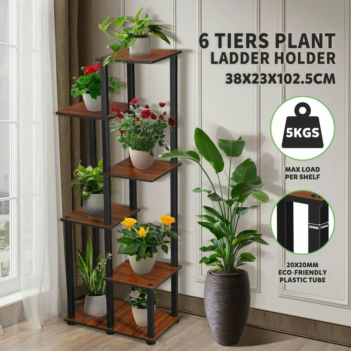 Ausway 6 Tier Plant Pots Stand Flower Corner Shelf Bookshelf Holder Potted Shelves Outdoor Indoor Garden Tiered Display Unit Storage Rack