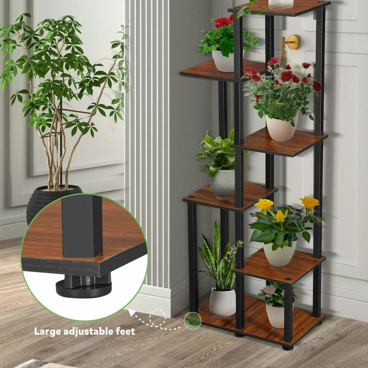 Ausway 6 Tier Plant Pots Stand Flower Corner Shelf Bookshelf Holder Potted Shelves Outdoor Indoor Garden Tiered Display Unit Storage Rack