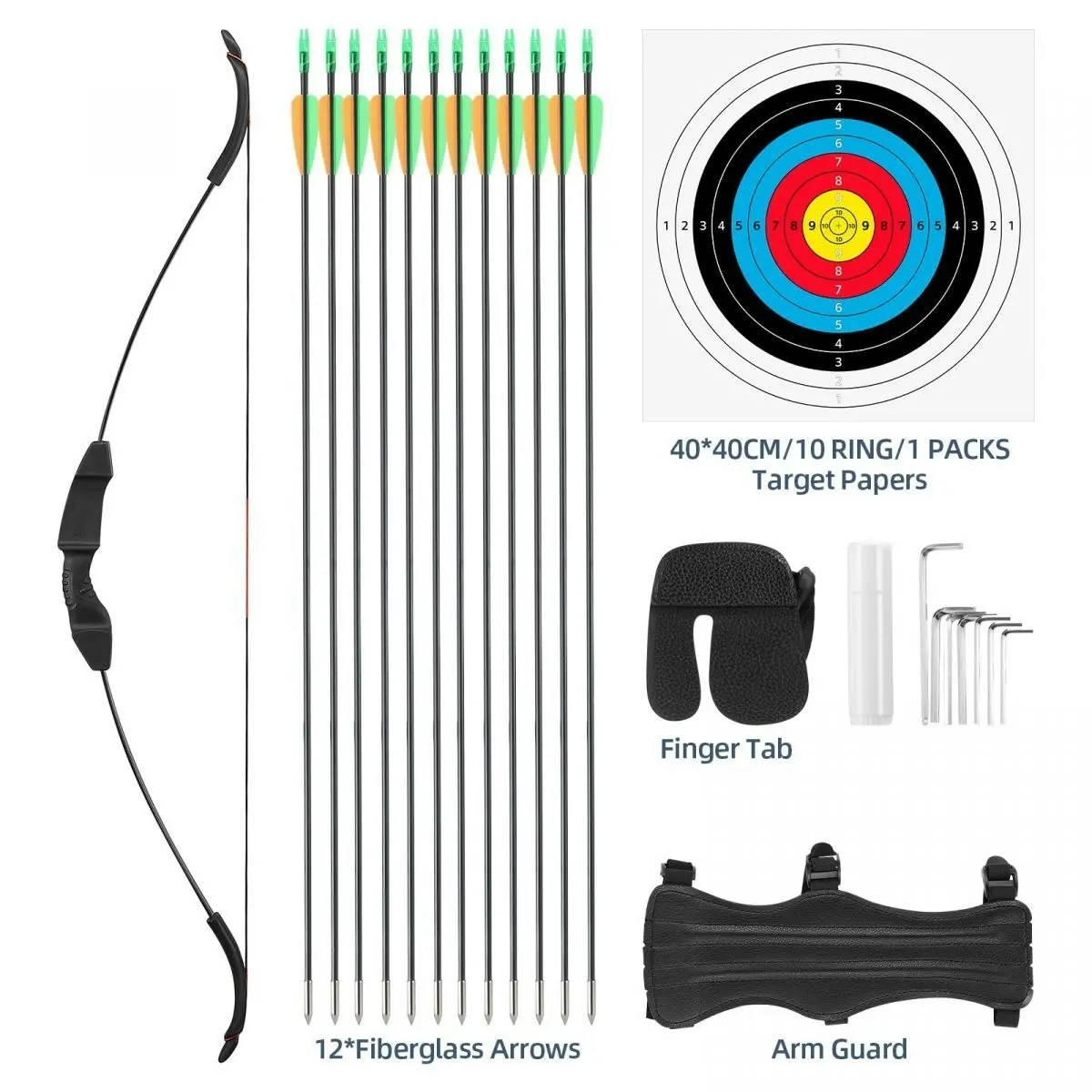 Ausway 40lbs Recurve Bow Arrow Set Sports Archery Outdoor Hunting Equipment Target Shooting 40lbs Left Right Handed Black