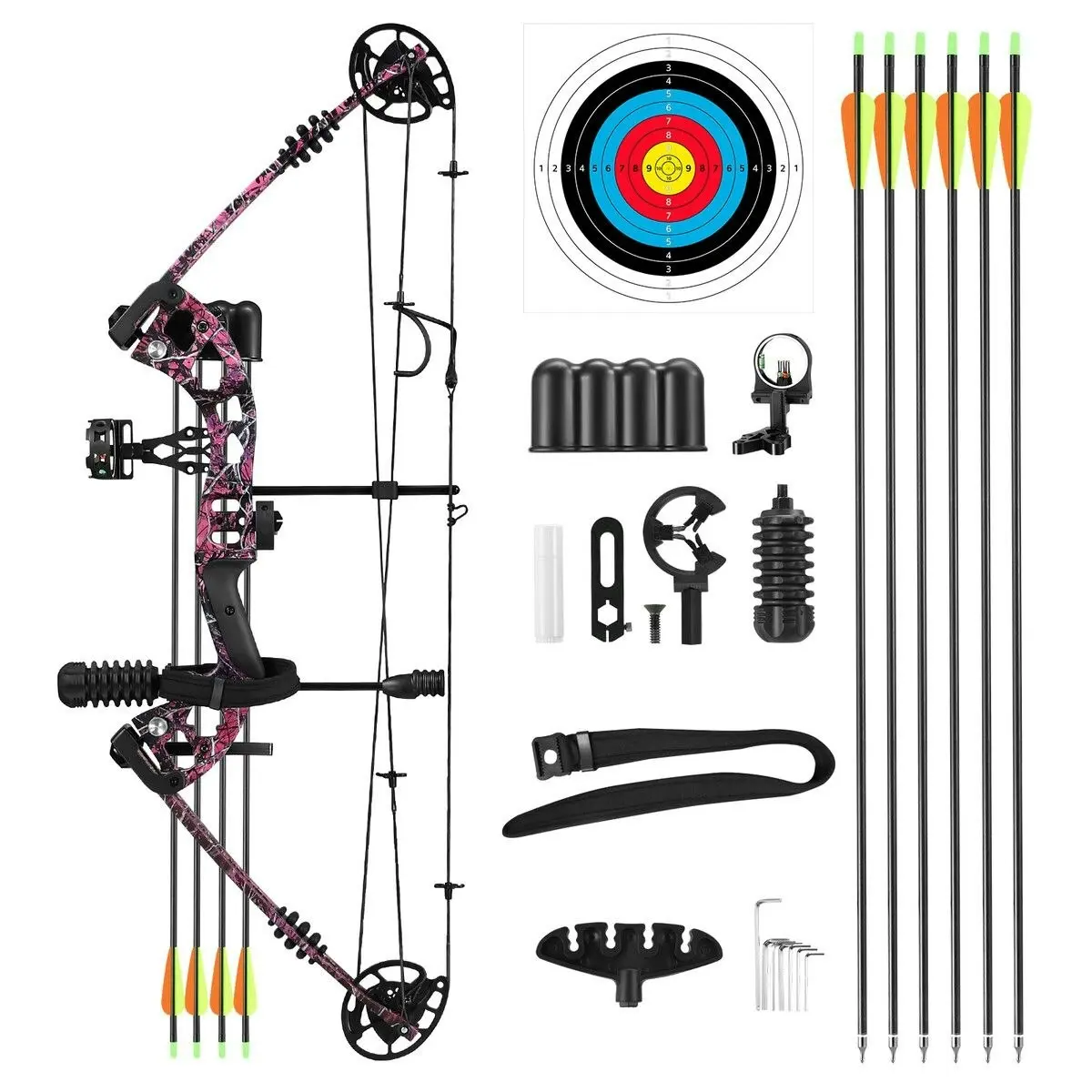 Ausway Compound Bow Arrows Set Archery Equipment Hunting Target Shooting Sports Practice Kit 20-55lbs RH Adjustable 310fps Speed Adult Beginner Master