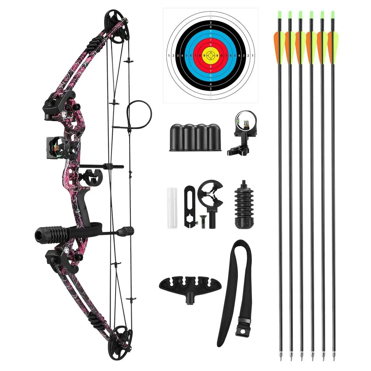 Ausway Compound Bow Arrows Set Archery Equipment Hunting Target Shooting Sports Practice Kit 20-55lbs RH Adjustable 310fps Speed Adult Beginner Master