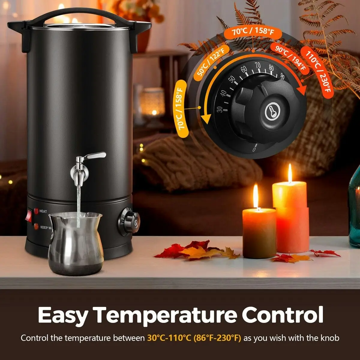 Ausway 10L Wax Melter Candle Making 1800W Melting Pot Furnace Quick Pour Spout Temperature Control Electric Home Commercial Soy Soap Maker Machine