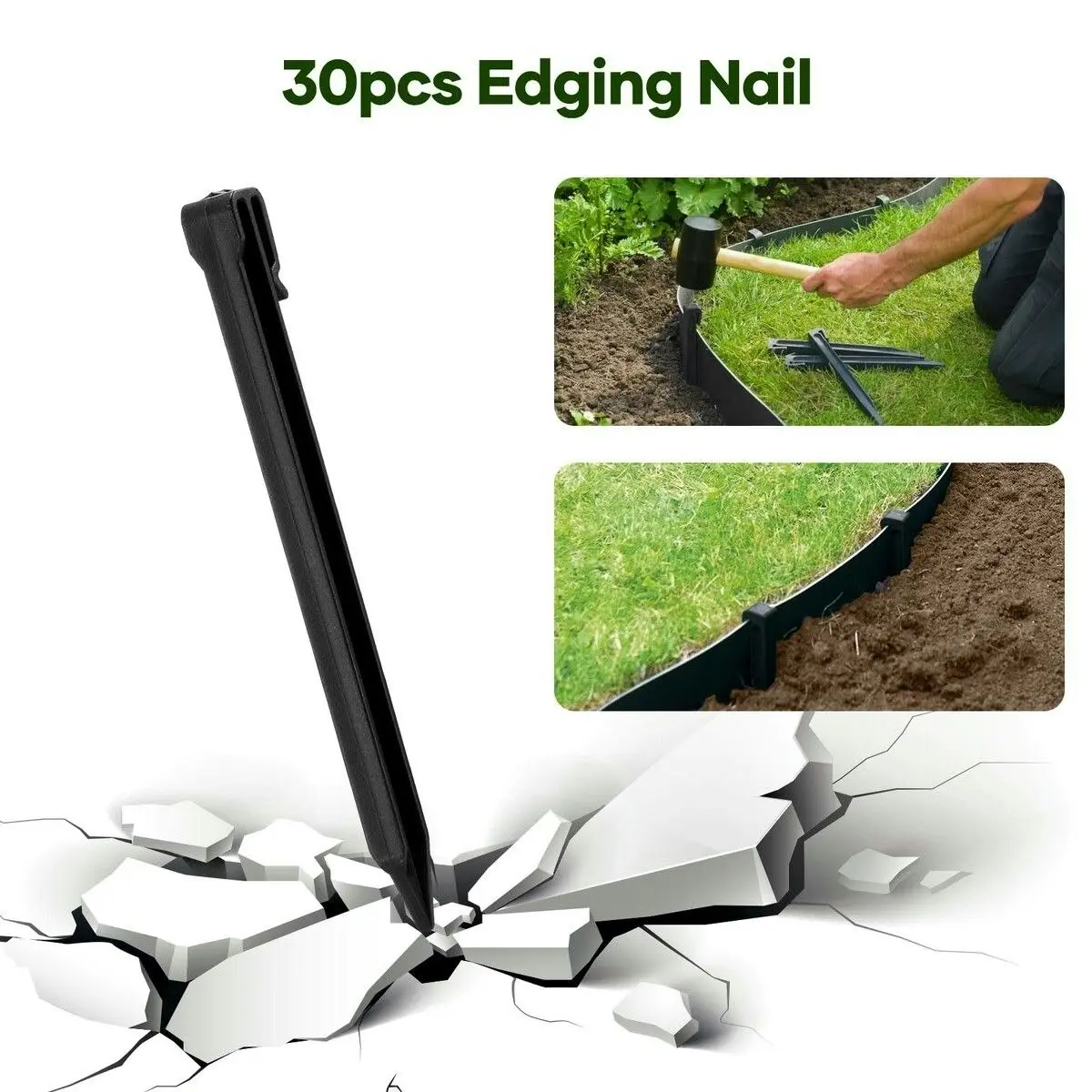 Ausway 30mx15cm Garden Edging Lawn Border Landscape Edge Flexible DIY Fence Barrier Path Driveway Plant Grass Flower Bed Support Plastic Roll Kit