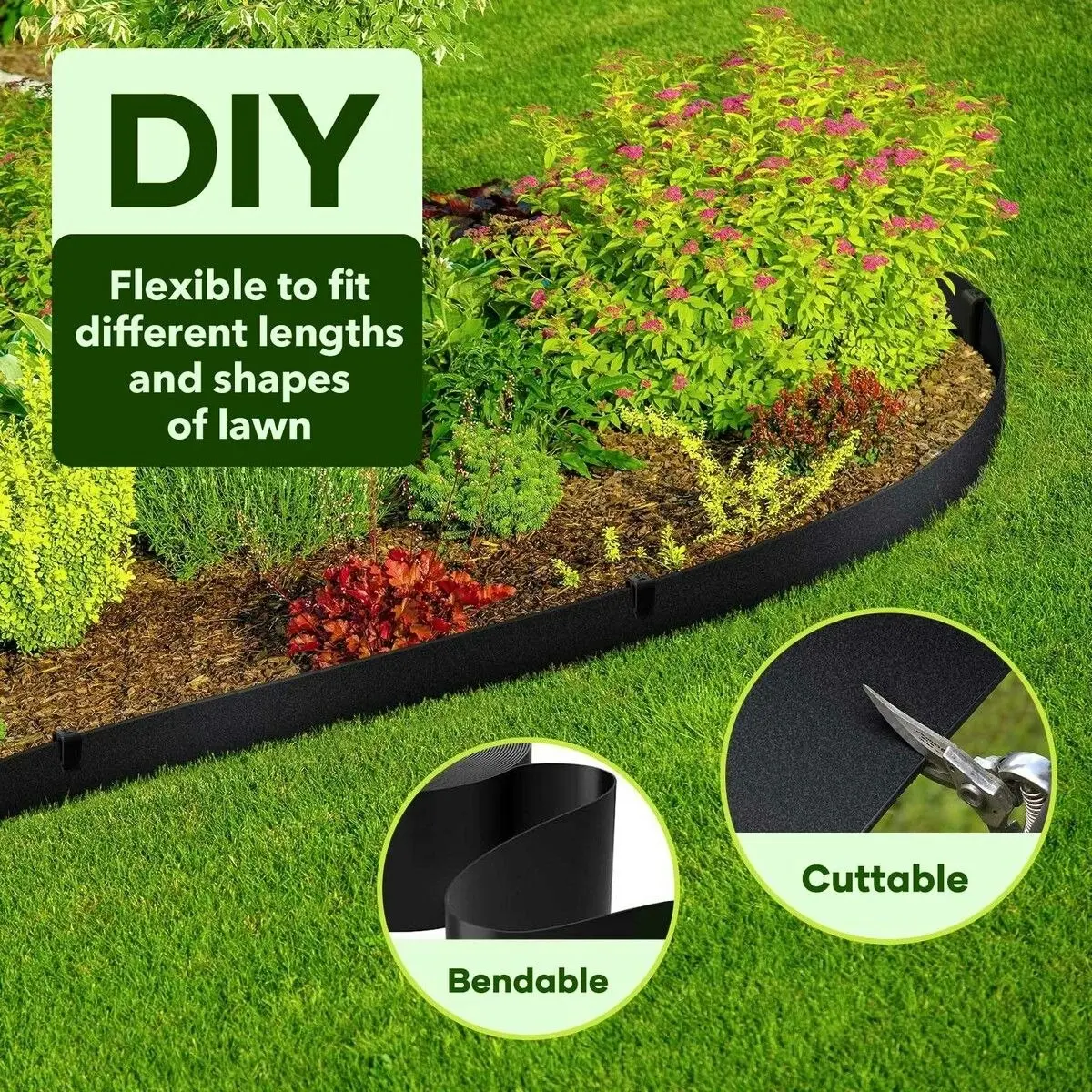 Ausway 30mx15cm Garden Edging Lawn Border Landscape Edge Flexible DIY Fence Barrier Path Driveway Plant Grass Flower Bed Support Plastic Roll Kit