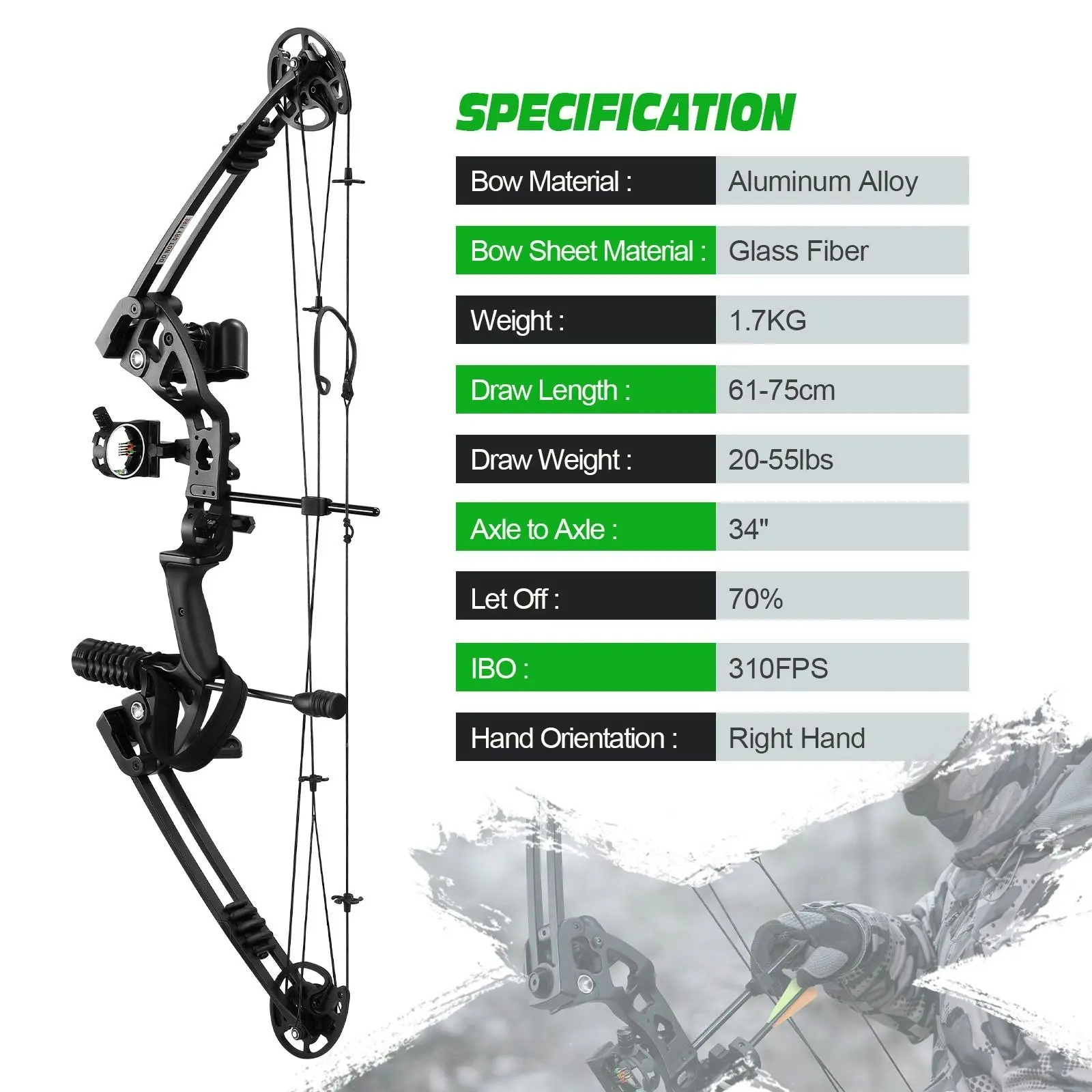 Ausway Compound Bow Arrow Set Archery Hunting Sports Equipment Target Shooting 20-55lbs Right Handed for Beginner Master Black