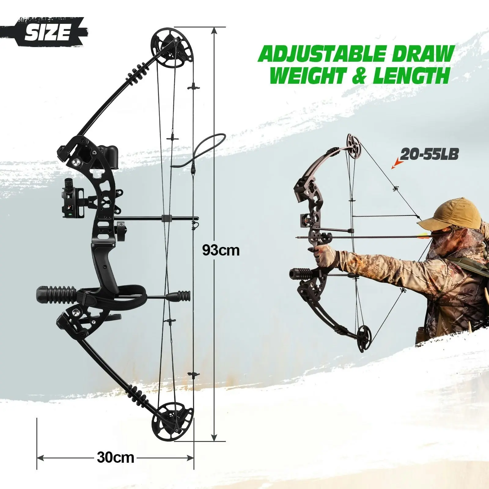 Ausway Compound Bow Arrow Set Archery Hunting Sports Equipment Target Shooting 20-55lbs Right Handed for Beginner Master Black