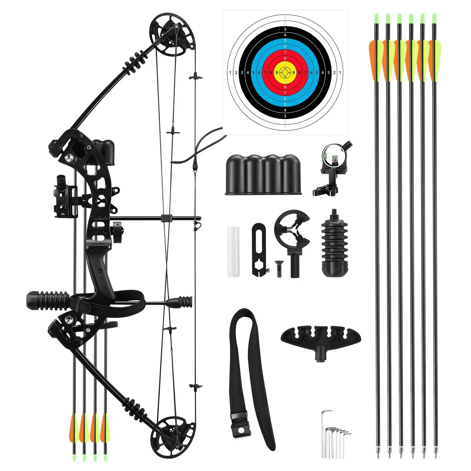 Ausway Compound Bow Arrow Set Archery Hunting Sports Equipment Target Shooting 20-55lbs Right Handed for Beginner Master Black