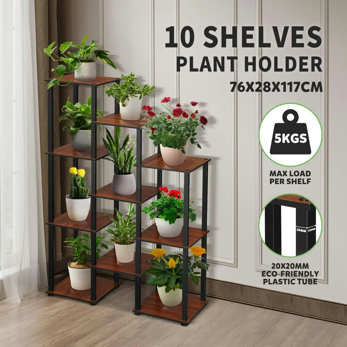 Ausway Plant Flower Pots Stand 10 Shelves Corner Shelf Unit Bookshelf Holder Garden Outdoor Indoor Tiered Potted Display Storage Rack