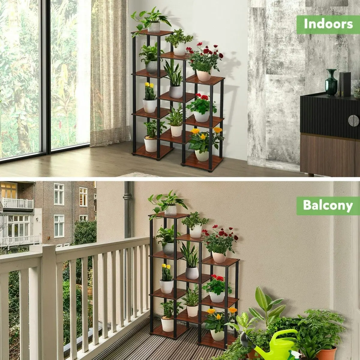 Ausway Plant Flower Pots Stand 10 Shelves Corner Shelf Unit Bookshelf Holder Garden Outdoor Indoor Tiered Potted Display Storage Rack