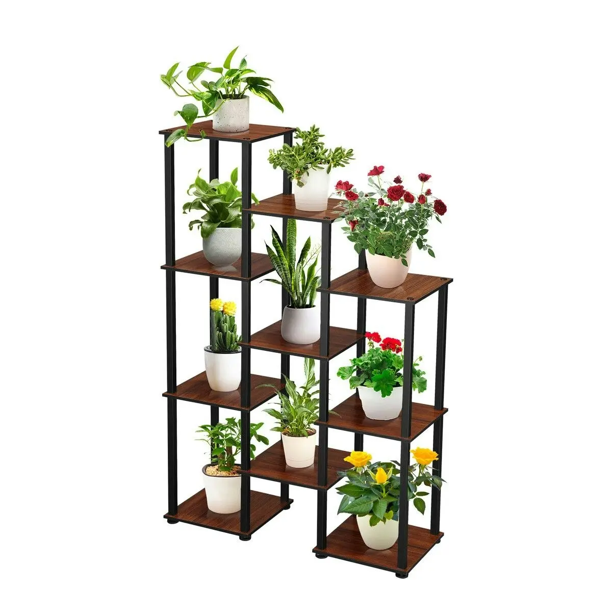 Ausway Plant Flower Pots Stand 10 Shelves Corner Shelf Unit Bookshelf Holder Garden Outdoor Indoor Tiered Potted Display Storage Rack