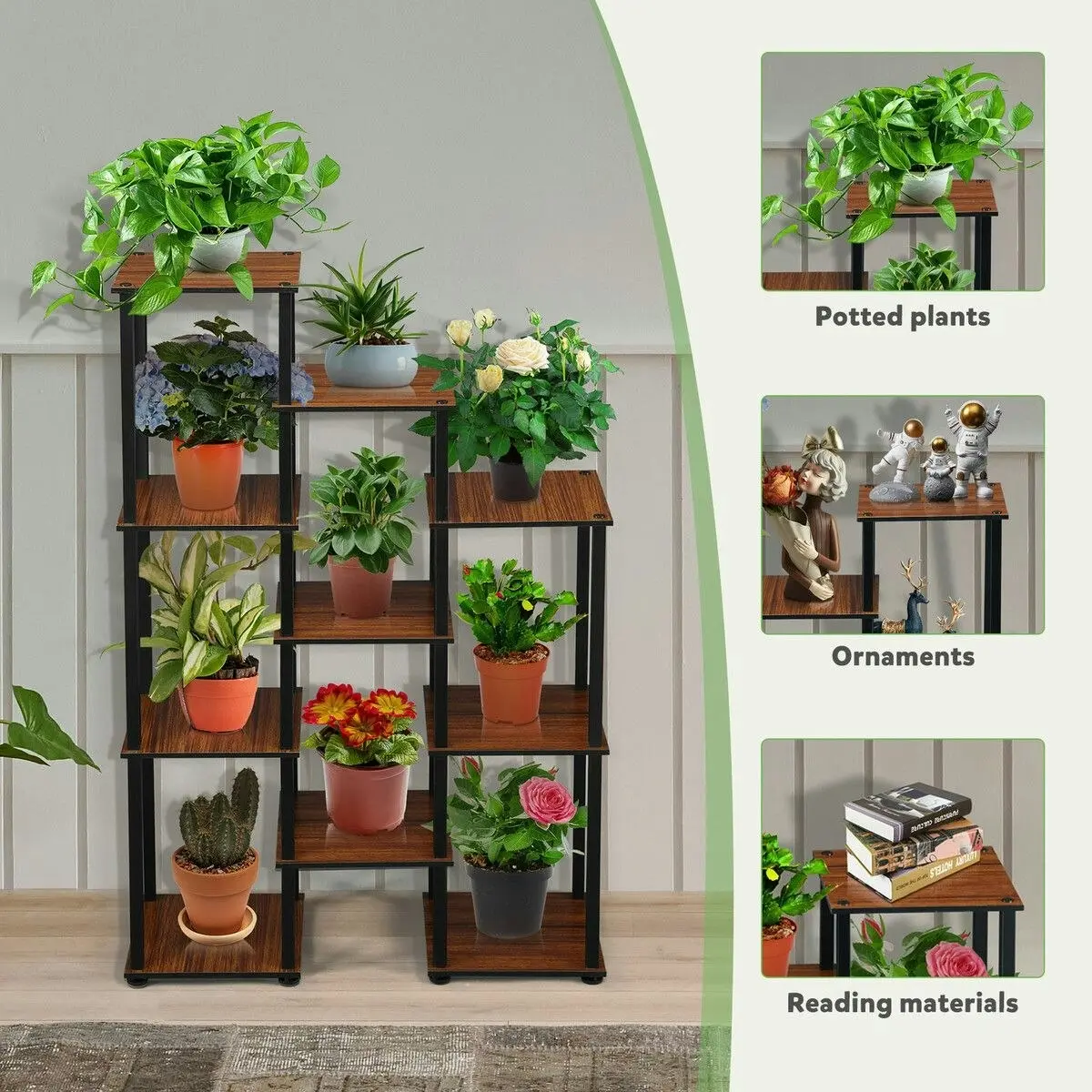 Ausway Plant Flower Pots Stand 10 Shelves Corner Shelf Unit Bookshelf Holder Garden Outdoor Indoor Tiered Potted Display Storage Rack