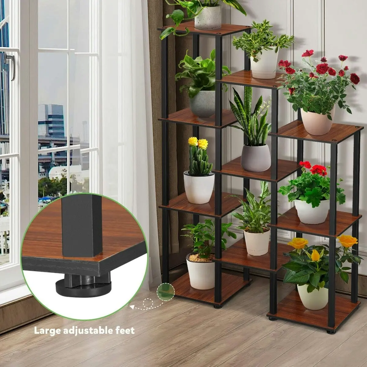 Ausway Plant Flower Pots Stand 10 Shelves Corner Shelf Unit Bookshelf Holder Garden Outdoor Indoor Tiered Potted Display Storage Rack