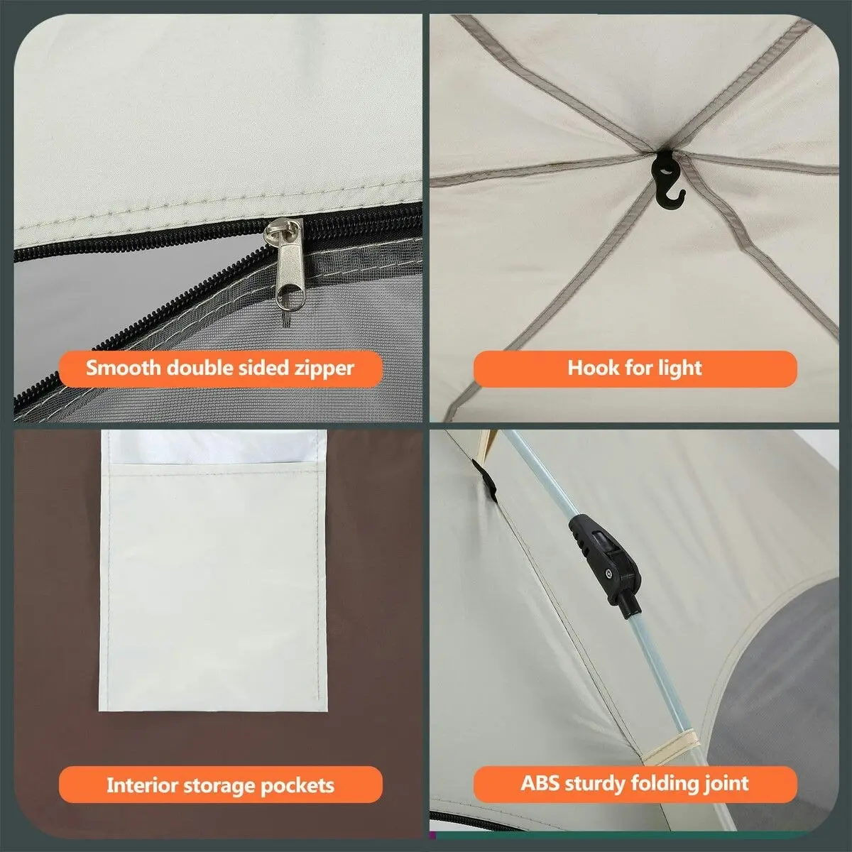 OGL 4 Man Beach Tent Shelter Camping Pop Up Instant Dome Family Shade Hiking Sun Rain Picnic Outdoor 240x240x135cm Creamy White