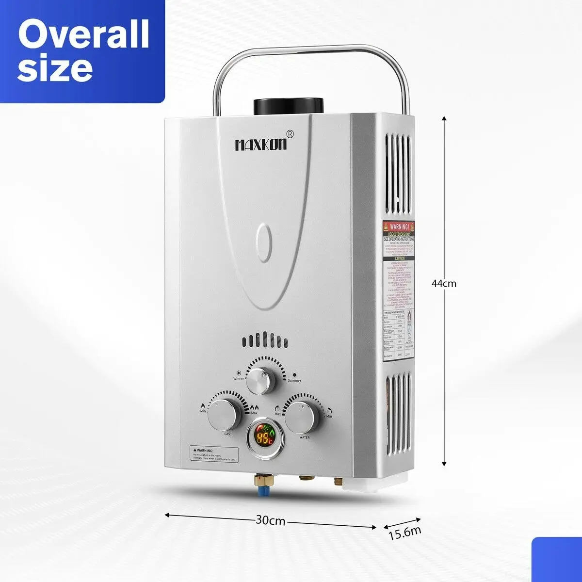 Maxkon  Gas Water Heater 9 in 1 10L Portable Outdoor Camping Instant Hot Shower Heating System Silver with Pump