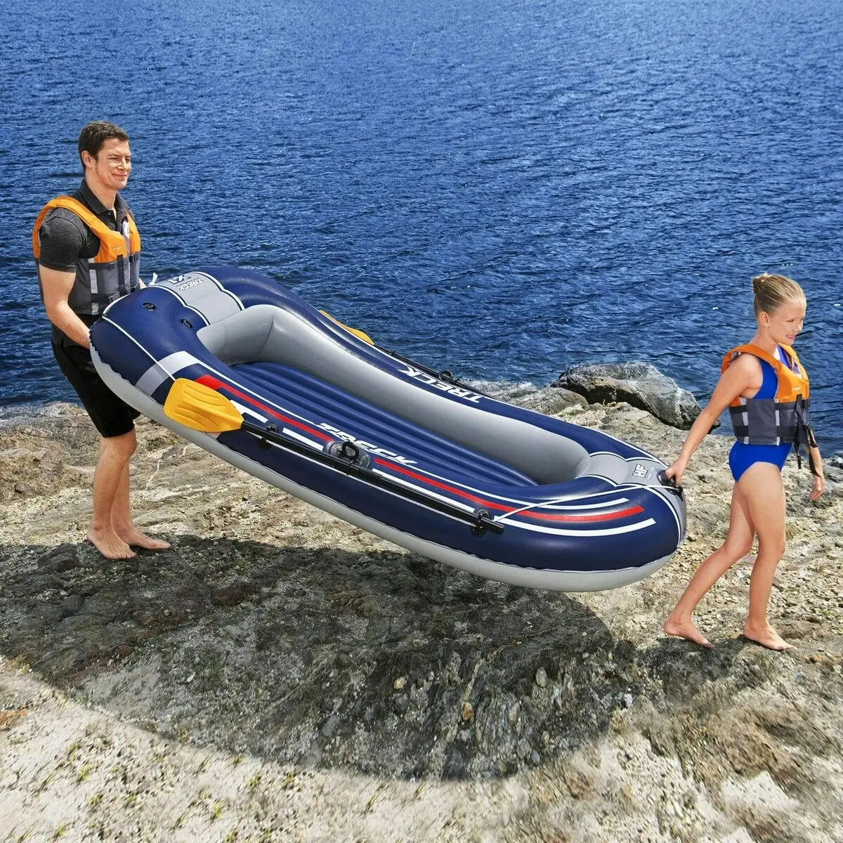 Bestway  Inflatable Boat Set 2.28m X 1.21m Floating Raft Blow Up Canoe Watercraft Vessel With Oars and Pump