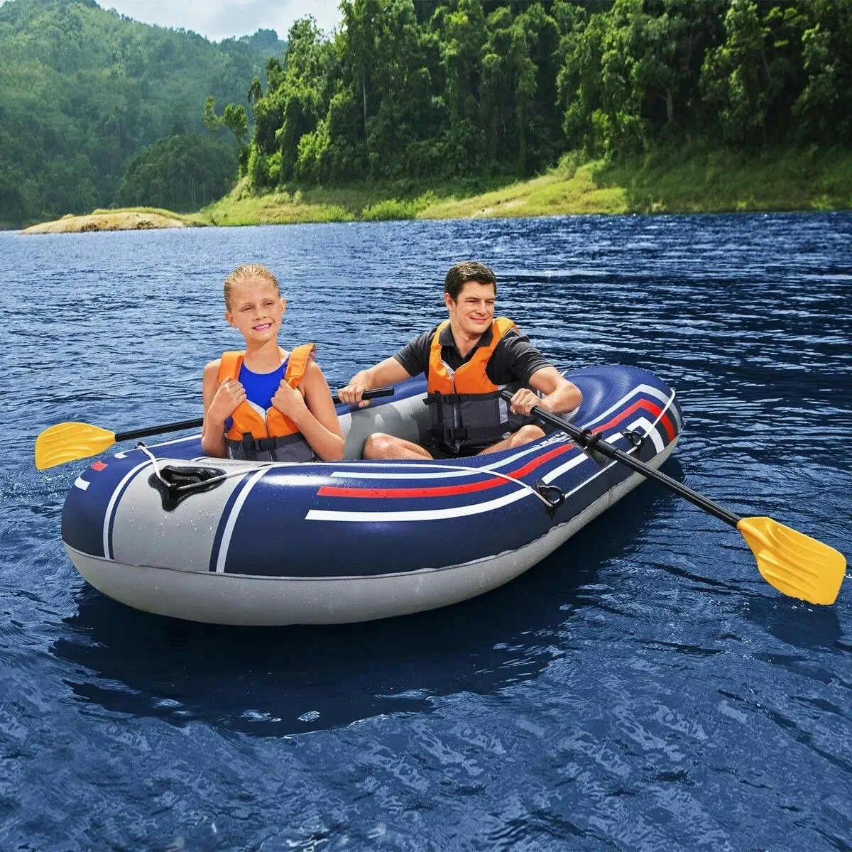 Bestway  Inflatable Boat Set 2.28m X 1.21m Floating Raft Blow Up Canoe Watercraft Vessel With Oars and Pump