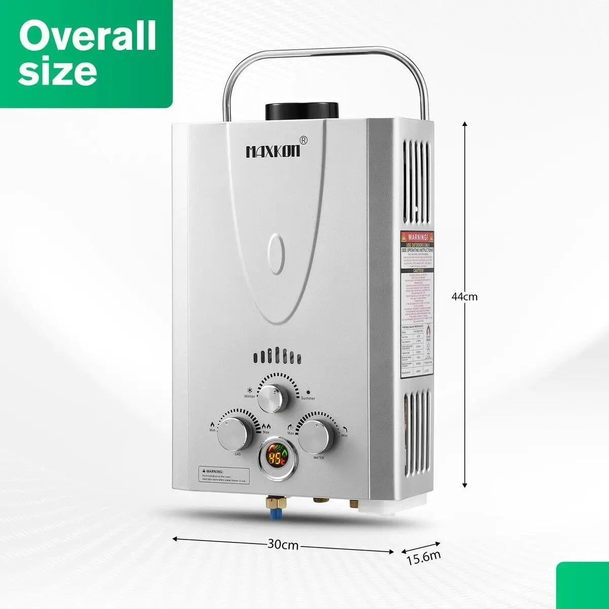 Maxkon  Gas Water Heater 7 in 1 10L Portable Camping Outdoor Instant Hot Shower Heating System Silver