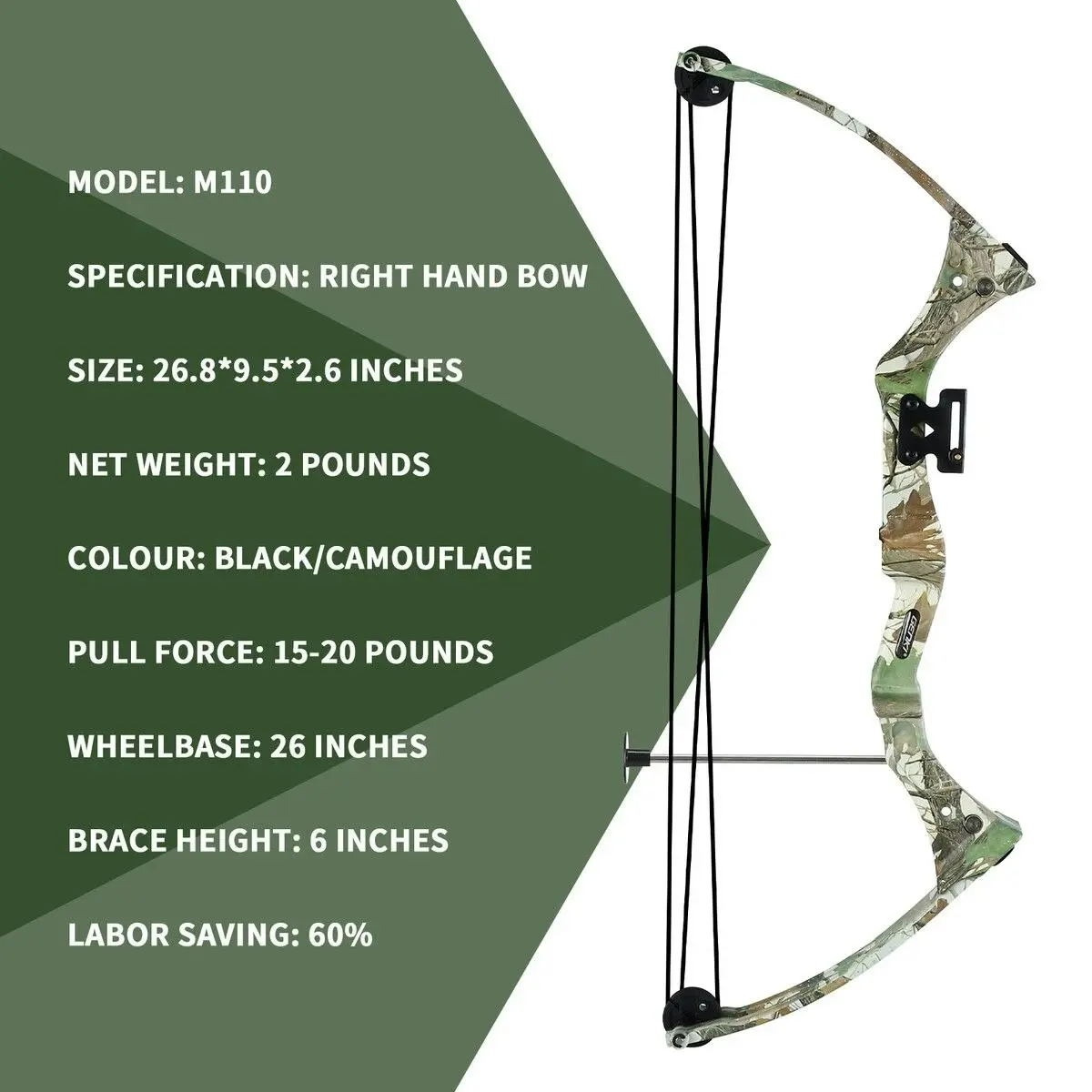 Ausway Compound Bow Arrow Set 15-20lbs Archery Sports Hunting Target Shooting RH Adjustable Speed for Youth Beginner Practice Camo