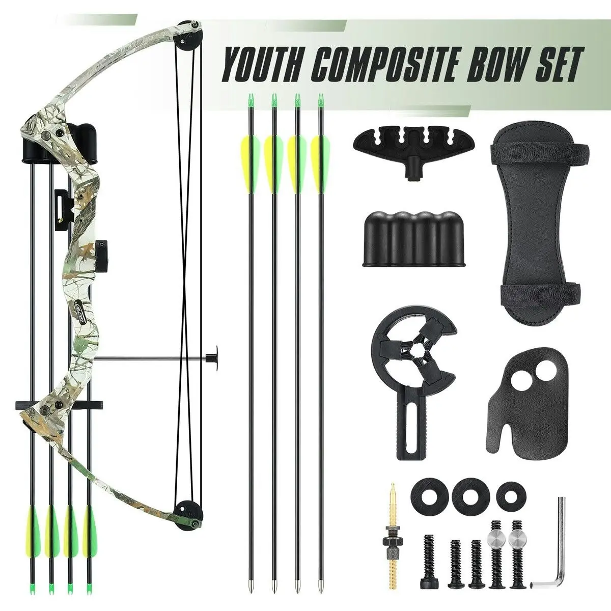 Ausway Compound Bow Arrow Set 15-20lbs Archery Sports Hunting Target Shooting RH Adjustable Speed for Youth Beginner Practice Camo