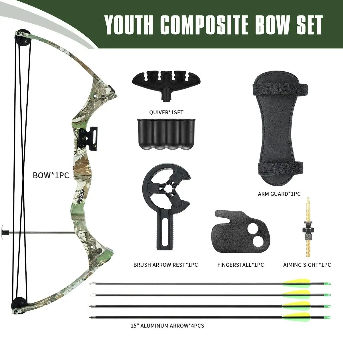 Ausway Compound Bow Arrow Set 15-20lbs Archery Sports Hunting Target Shooting RH Adjustable Speed for Youth Beginner Practice Camo