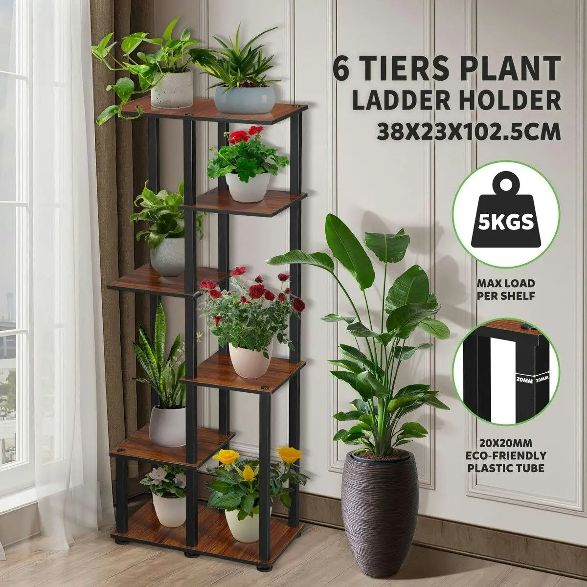 Ausway 6 Tier Plant Pots Stand Corner Potted Flower Shelf Unit Holder Bookshelf Garden Indoor Outdoor Tiered Display Storage Shelves Rack