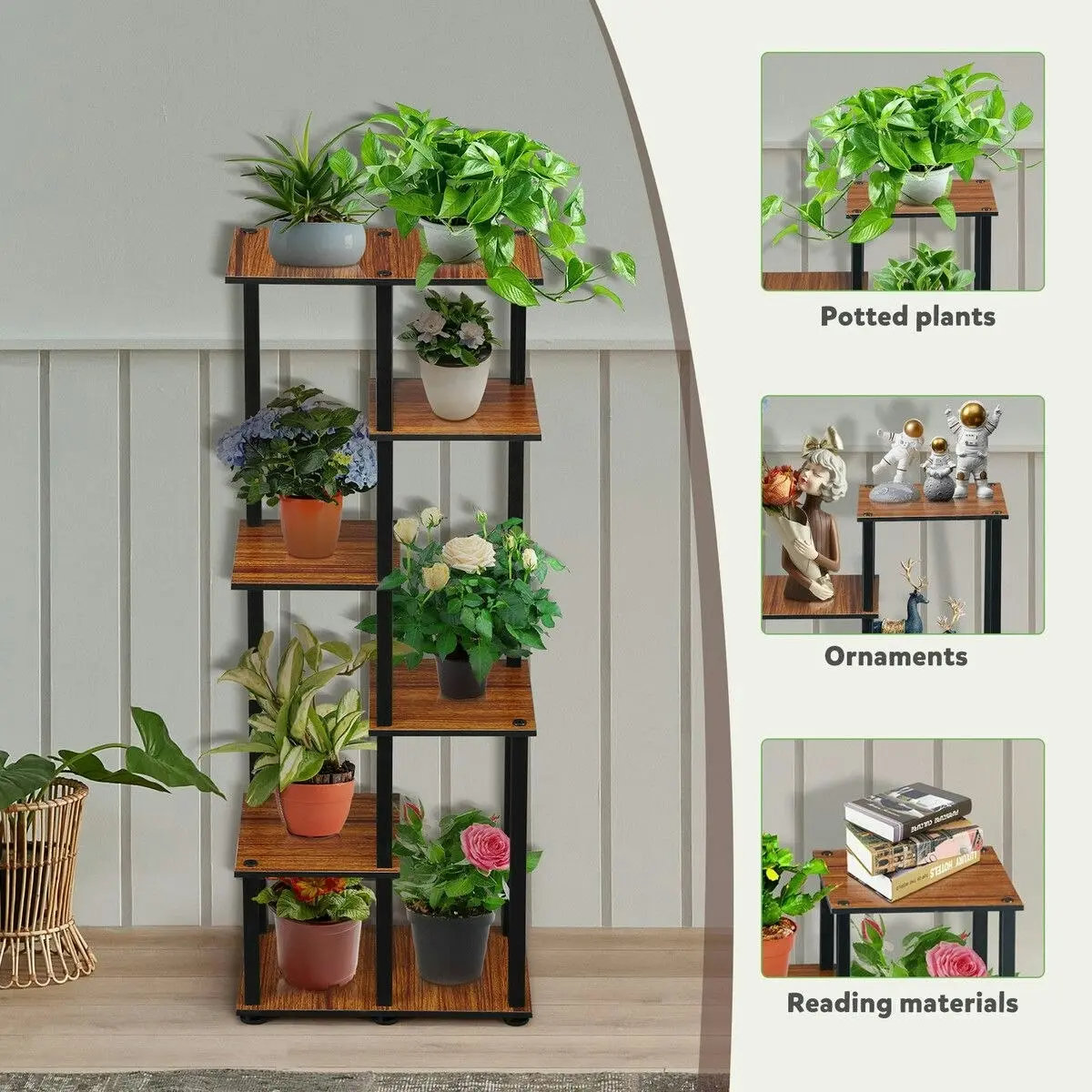 Ausway 6 Tier Plant Pots Stand Corner Potted Flower Shelf Unit Holder Bookshelf Garden Indoor Outdoor Tiered Display Storage Shelves Rack