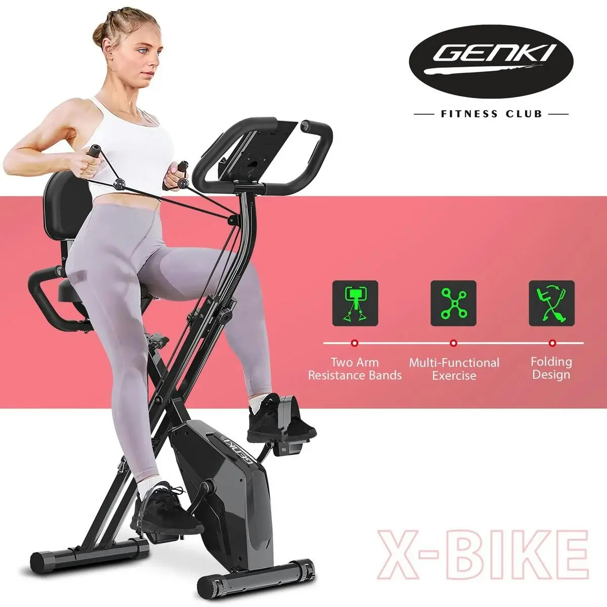 Genki  Exercise Bike 4in1 Foldable Bicycle Home Gym Equipment Magnetic Indoor Cycling Trainer Adjustable Resistance LCD Screen