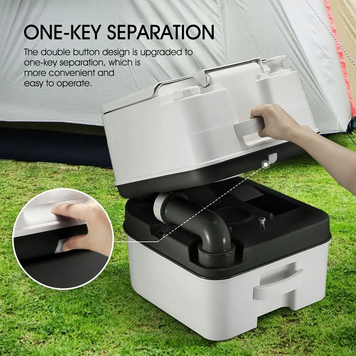 Ausway Portable Toilet Camping Potties Travel Porta Potty Mobile Bathroom Black and Grey 44.5x35x44cm 24L