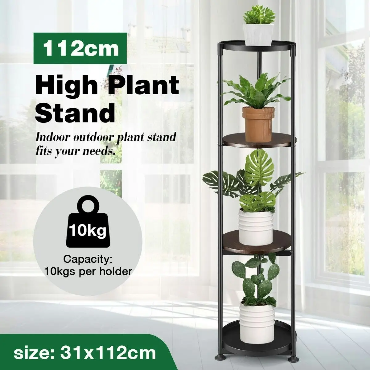 Ausway 4 Tier Plant Pot Stand Metal Flower Corner Shelf Holder Display Unit Indoor Outdoor Shelves Plywood Garden Storage Rack