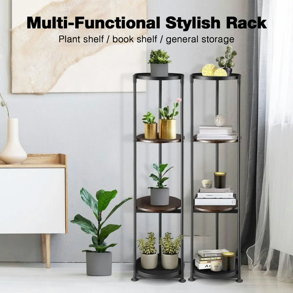 Ausway 4 Tier Plant Pot Stand Metal Flower Corner Shelf Holder Display Unit Indoor Outdoor Shelves Plywood Garden Storage Rack