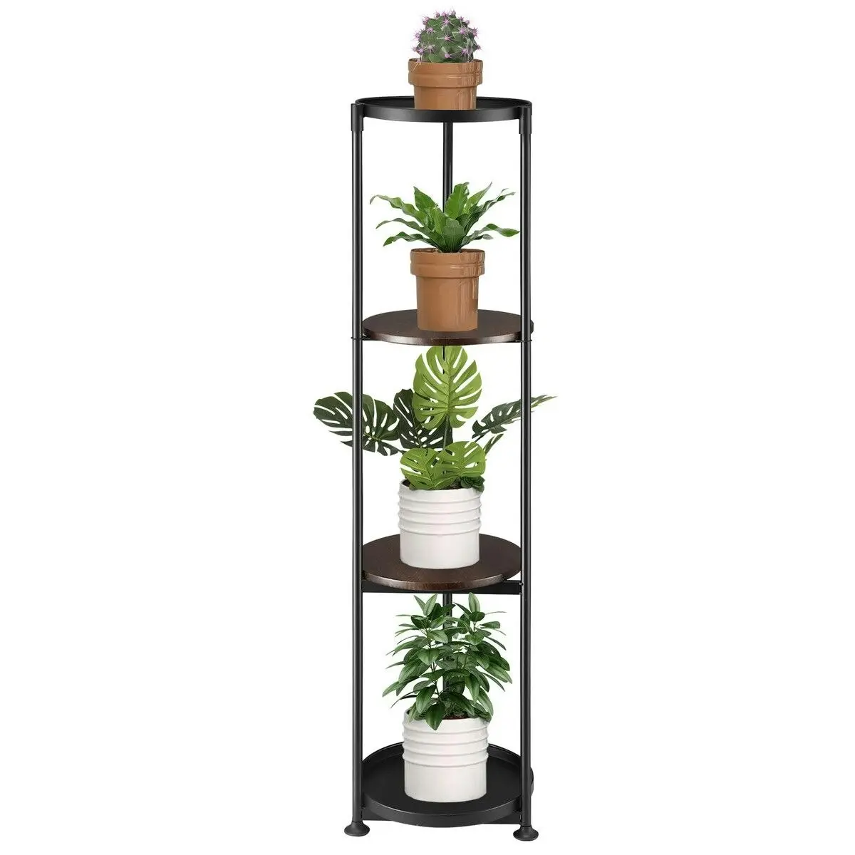 Ausway 4 Tier Plant Pot Stand Metal Flower Corner Shelf Holder Display Unit Indoor Outdoor Shelves Plywood Garden Storage Rack