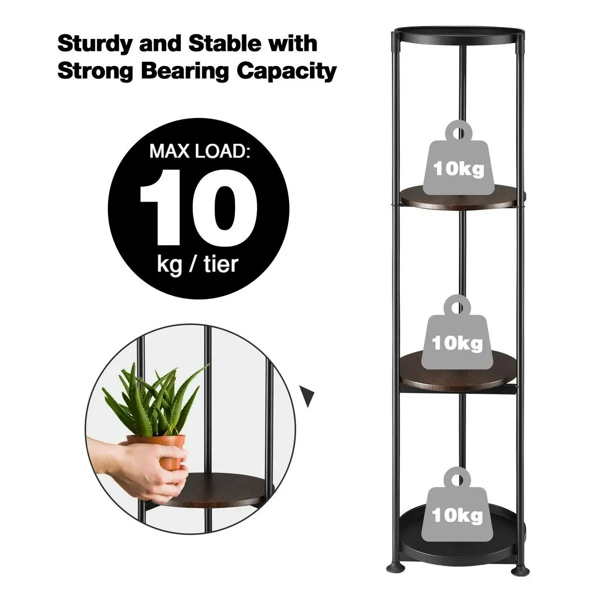 Ausway 4 Tier Plant Pot Stand Metal Flower Corner Shelf Holder Display Unit Indoor Outdoor Shelves Plywood Garden Storage Rack