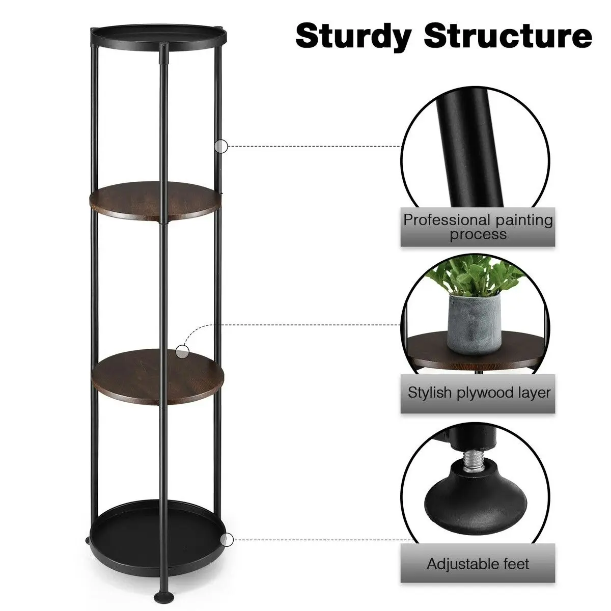 Ausway 4 Tier Plant Pot Stand Metal Flower Corner Shelf Holder Display Unit Indoor Outdoor Shelves Plywood Garden Storage Rack