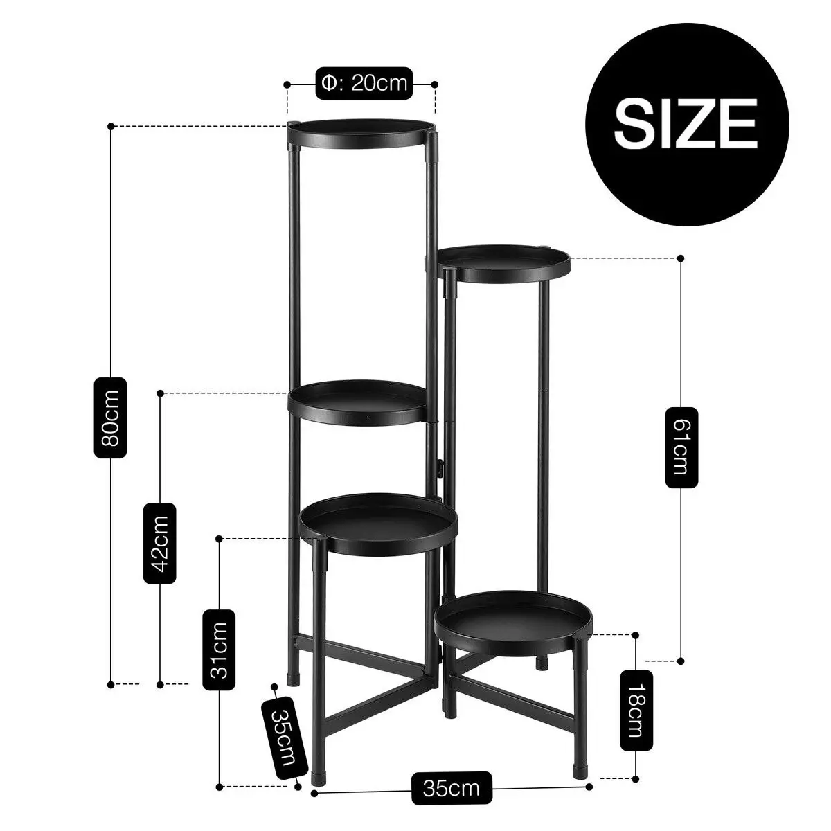 Ausway 5 Tier Plant Pot Stand Metal Foldable Flower Holder Corner Shelf Display Unit Indoor Outdoor Garden Shelves Storage Rack