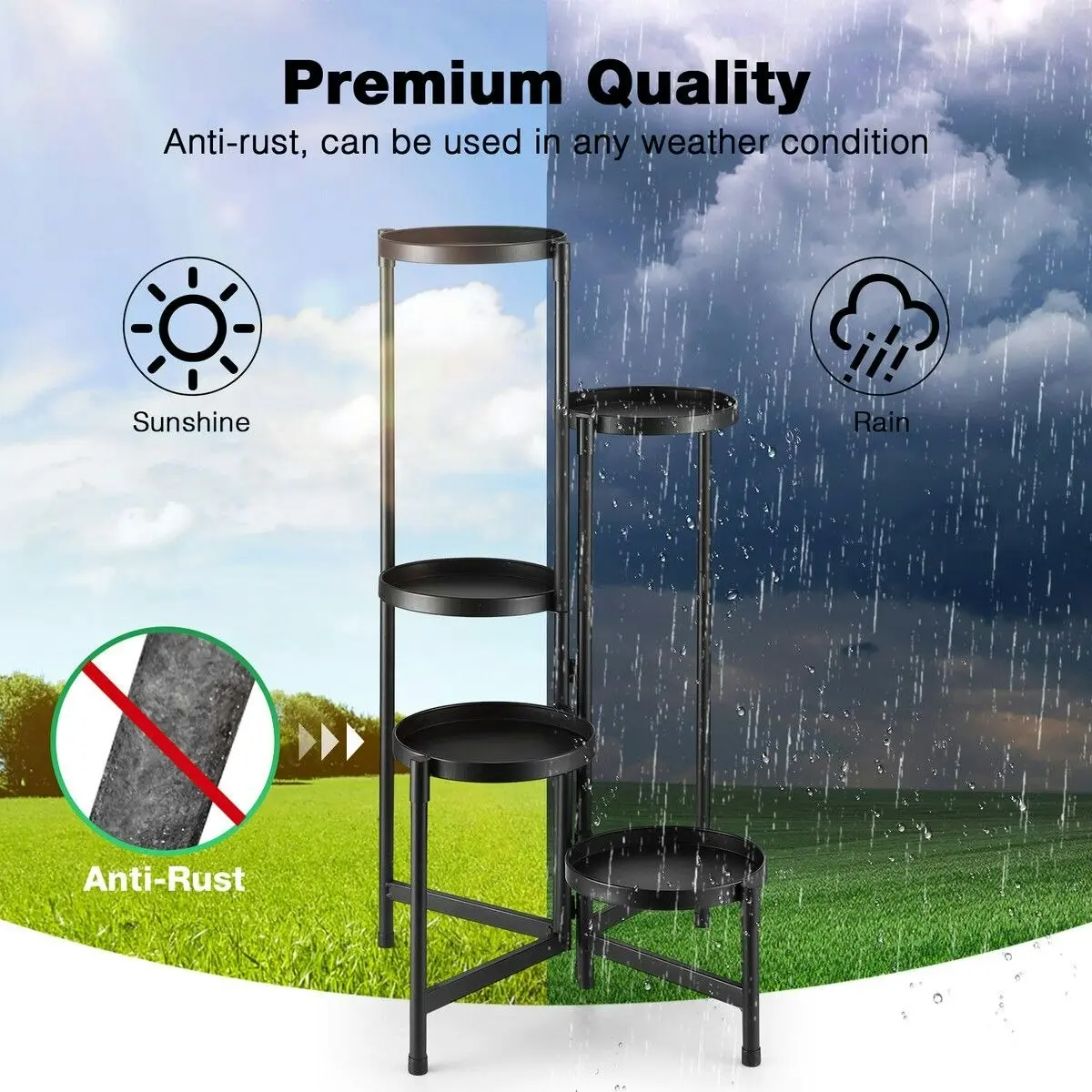 Ausway 5 Tier Plant Pot Stand Metal Foldable Flower Holder Corner Shelf Display Unit Indoor Outdoor Garden Shelves Storage Rack