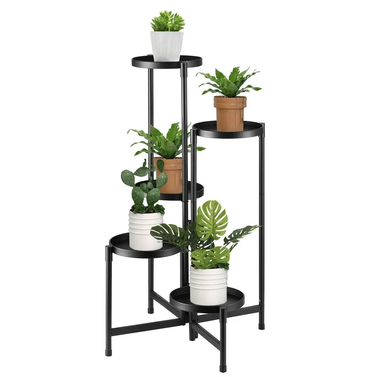 Ausway 5 Tier Plant Pot Stand Metal Foldable Flower Holder Corner Shelf Display Unit Indoor Outdoor Garden Shelves Storage Rack