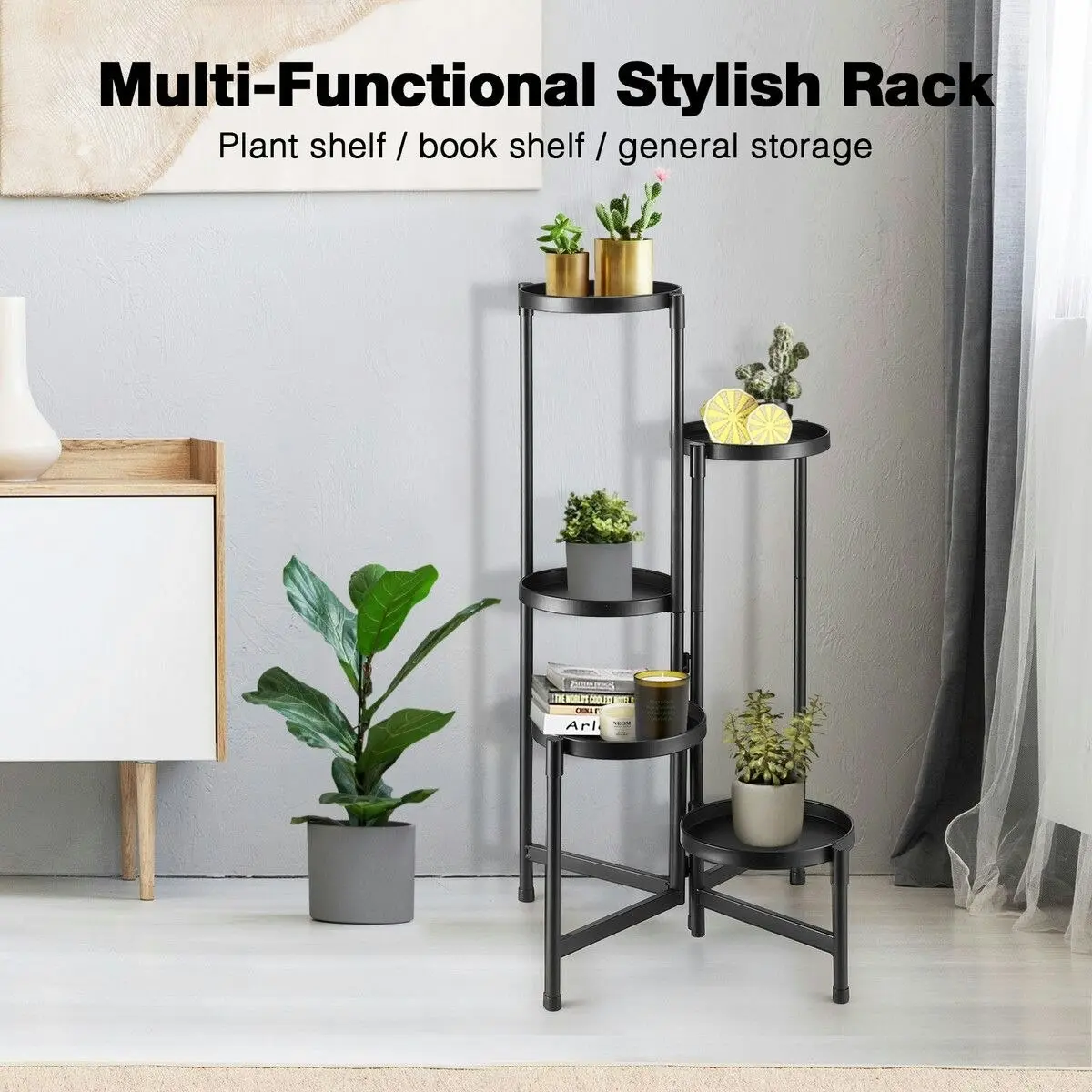 Ausway 5 Tier Plant Pot Stand Metal Foldable Flower Holder Corner Shelf Display Unit Indoor Outdoor Garden Shelves Storage Rack