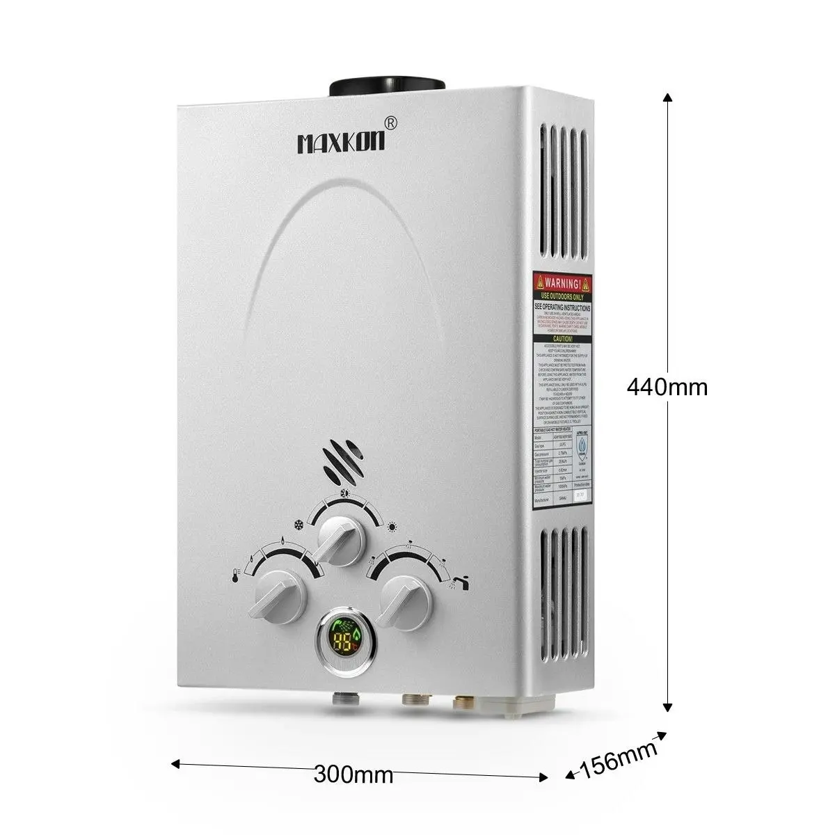 Maxkon  520L per Hr Portable Outdoor Gas Water Heater Instant Shower – Sliver