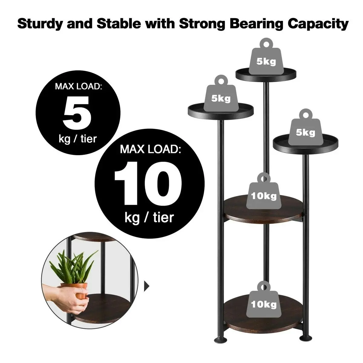 Ausway 5 Tier Plant Stand Flower Pot Metal Corner Shelf Holder Indoor Display Unit Outdoor Garden Plywood Storage Rack