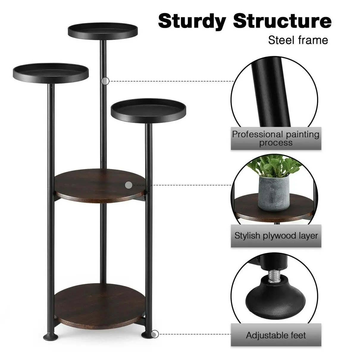 Ausway 5 Tier Plant Stand Flower Pot Metal Corner Shelf Holder Indoor Display Unit Outdoor Garden Plywood Storage Rack